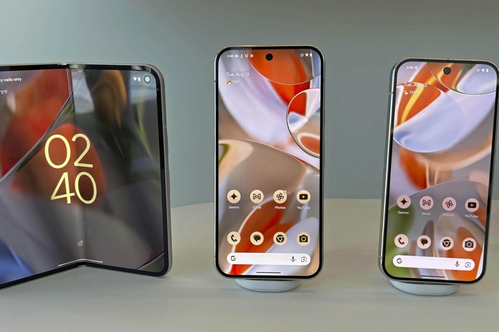Google’s line-up of new Pixel 9 smartphones with enhanced AI features at their launch in Mountain View, California, on August 13, 2024. Photo: Kyodo