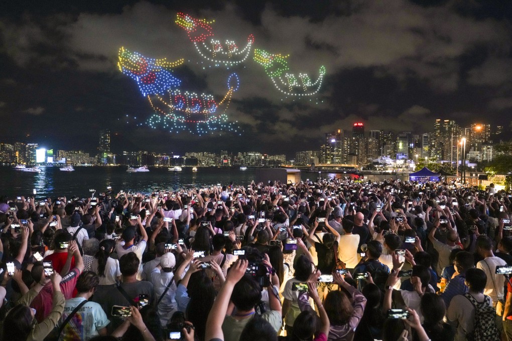 A drone show designed for the Dragon Boat Festival in June drew thousands of onlookers. Photo: Sam Tsang