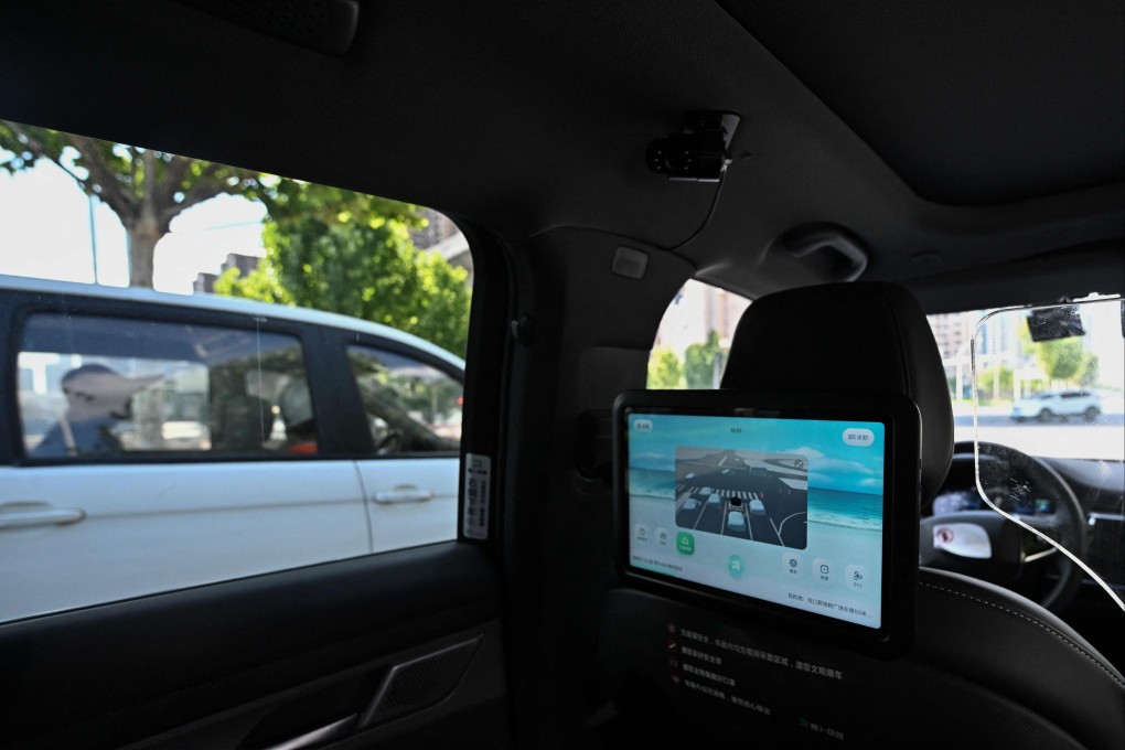 A screen inside a driverless robotaxi autonomous vehicle, developed as part of tech giant Baidu’s Apollo Go self-driving project, in Wuhan. Photo: AFP