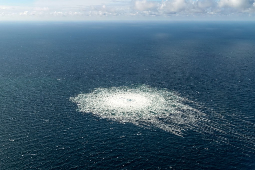 The Nord Stream 2 gas leak near Bornholm is seen from the air in September 2022. Photo: Danish Defence Command/AFP