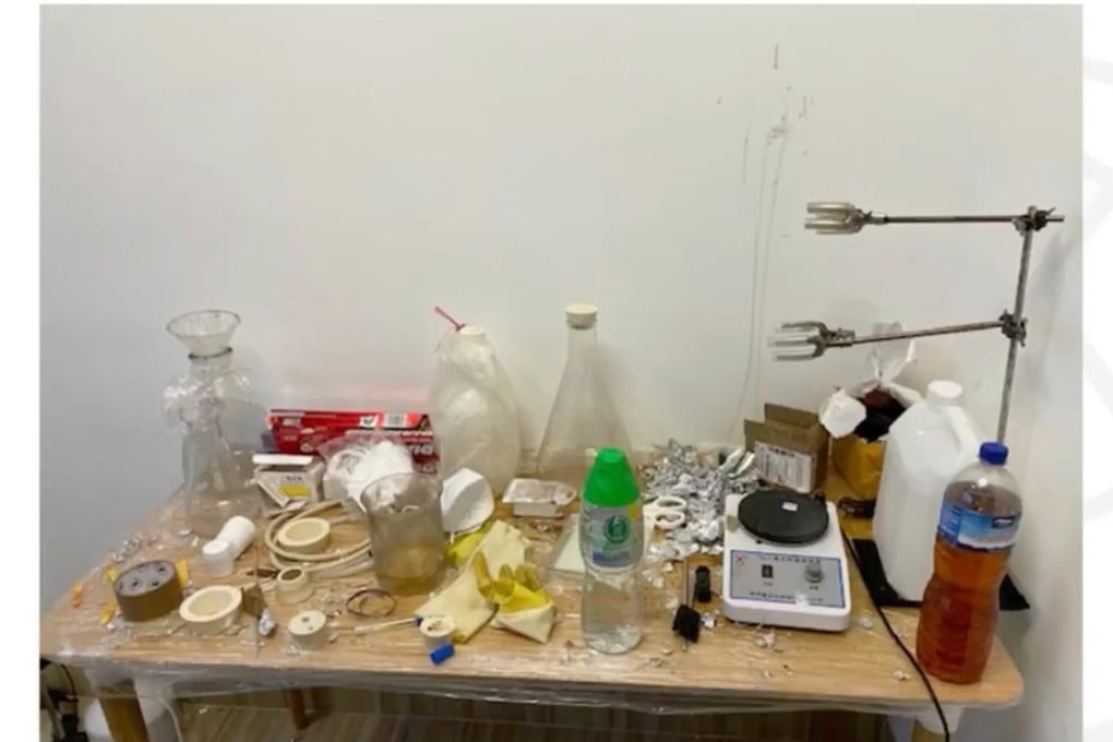 Equipment used to make ketamine found inside the flat. Photo: SCMP