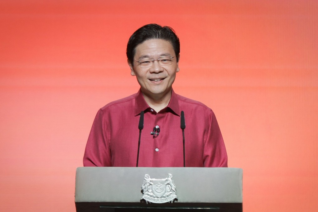 Singapore’s Prime Minister Lawrence Wong delivering his National Day Rally address at the Institute of Technical Education headquarters in Singapore on Sunday. Photo: EPA-EFE / Singapore’s Ministry of Digital Development and Information