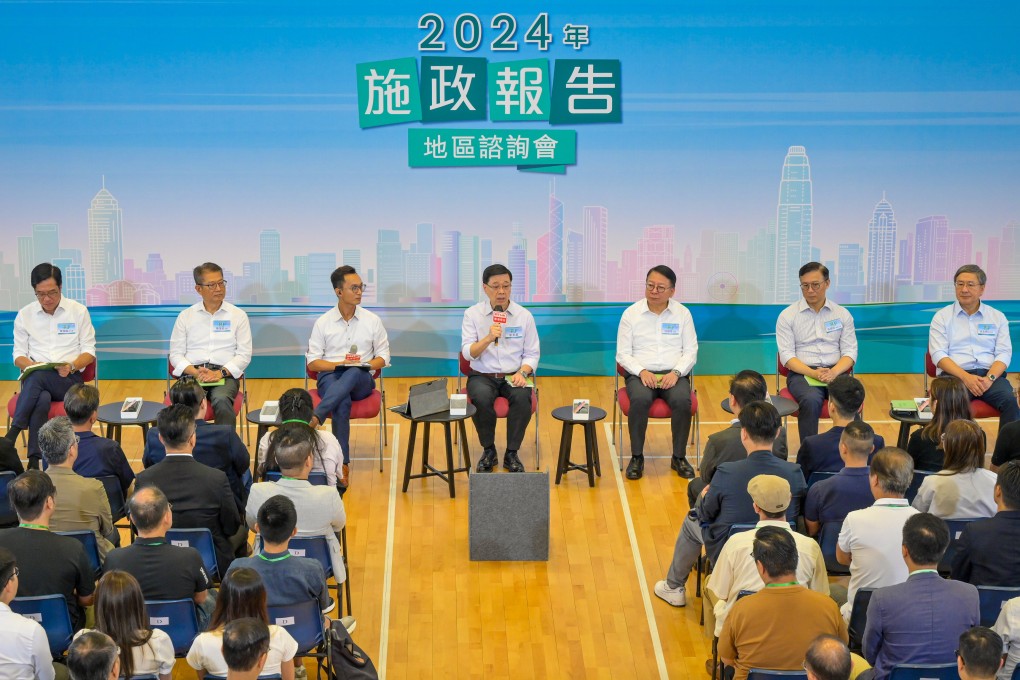 City leader John Lee (centre) says government policies will take the public’s views into account. Photo: ISD