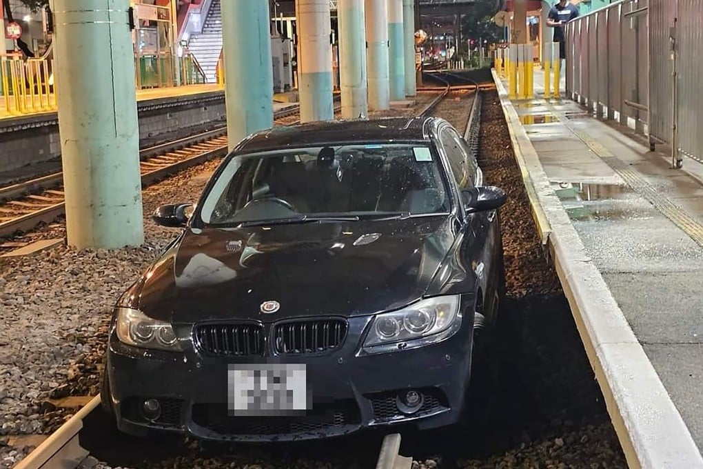 The vehicle was driven onto railway track in Tuen Mun early on Monday. Photo: Handout