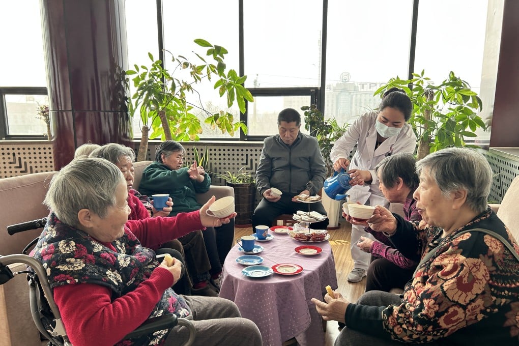 Senior citizens enjoy coffee at a rehabilitation centre in northern China’s Tianjin. Photo: Xinhua