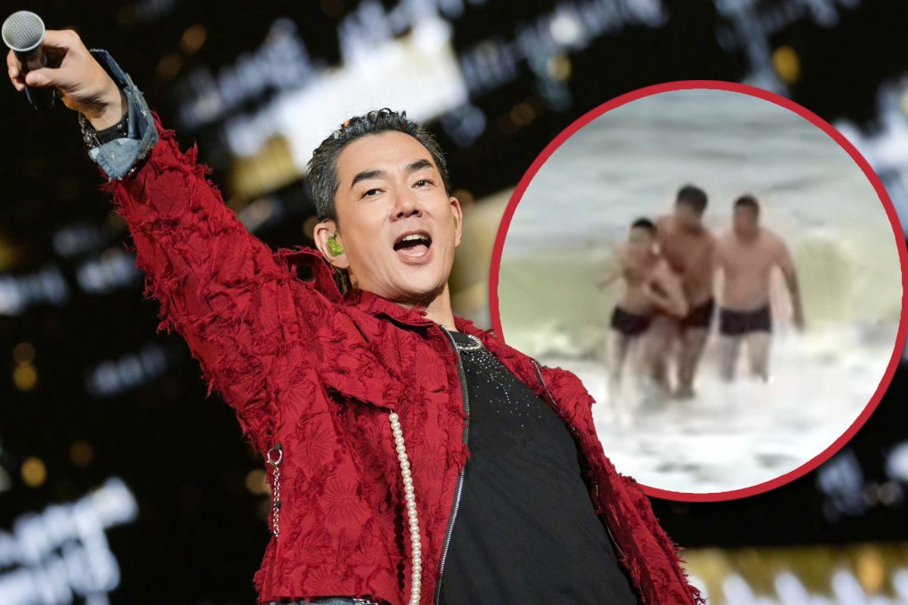 A man in China who saved a father and son from rough seas has told the pair not to thank him but Taiwan singer Richie Ren instead. Photo: SCMP composite/Weibo/Douyin