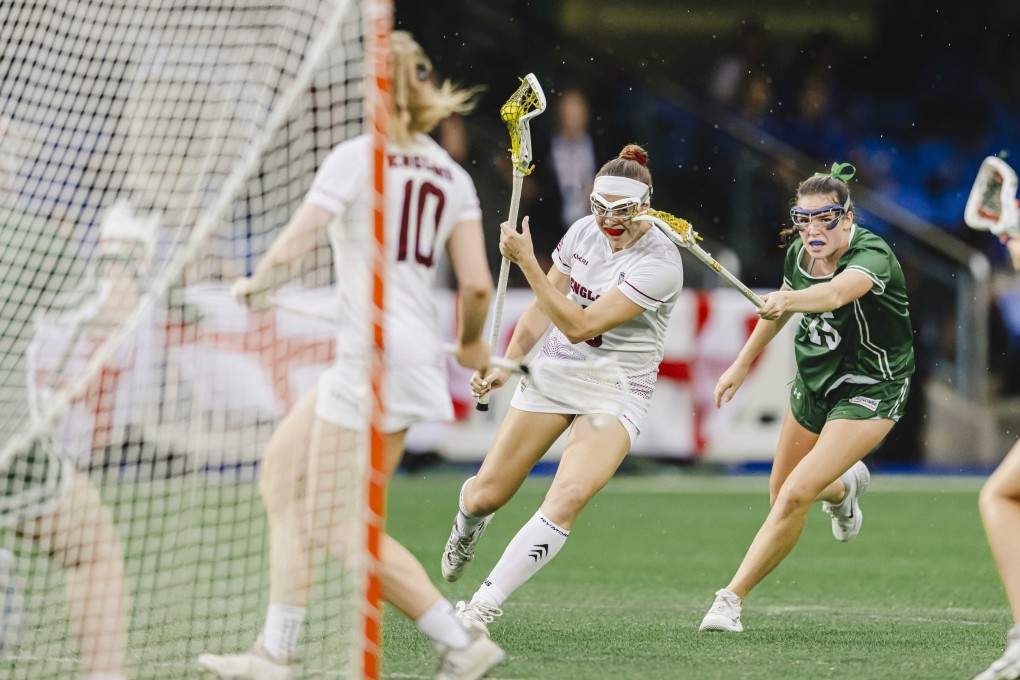 Action from England’s 13-8 win over Ireland in the World Lacrosse Women’s U20 Championship match at Football Club. Photo: Hong Kong China Lacrosse Association