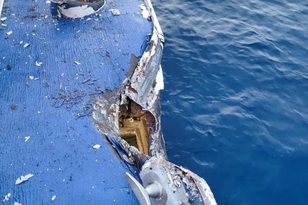 The damaged Philippine ship BRP Cape Engano following a collision with a Chinese coastguard vessel near Sabina Shoal in the South China Sea on August 19. Photo: EPA-EFE