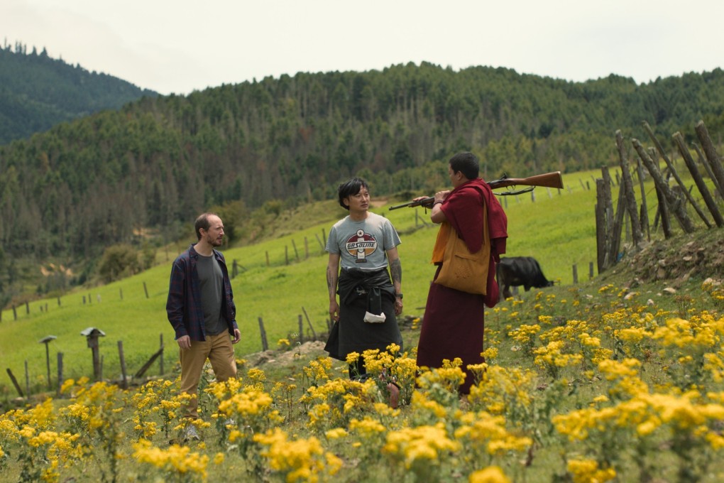 (From left) Harry Einhorn, Tandin Sonam and Tandin Wangchuk in a still from The Monk and the Gun (category I, Dzongkha), directed by Pawo Choyning Dorji.