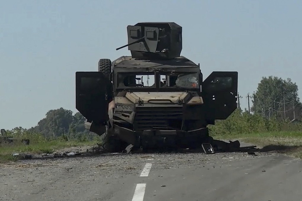 An armoured vehicle destroyed by Russian forces, reportedly used by Ukrainian forces during their military incursion into the Kursk region, Russia. Photo: EPA-EFE/Russian Defence Ministry Press-Service