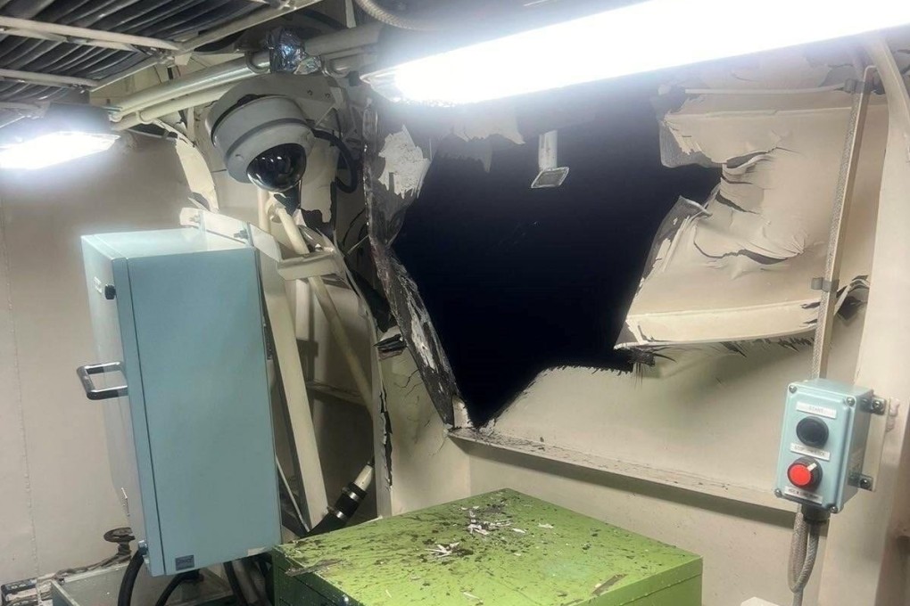 This handout photo taken by the Philippine coastguard shows damage to the BRP Cape Engano after a collision with a Chinese coastguard vessel on Monday near Sabina Shoal. Photo: AFP/Philippine Coast Guard