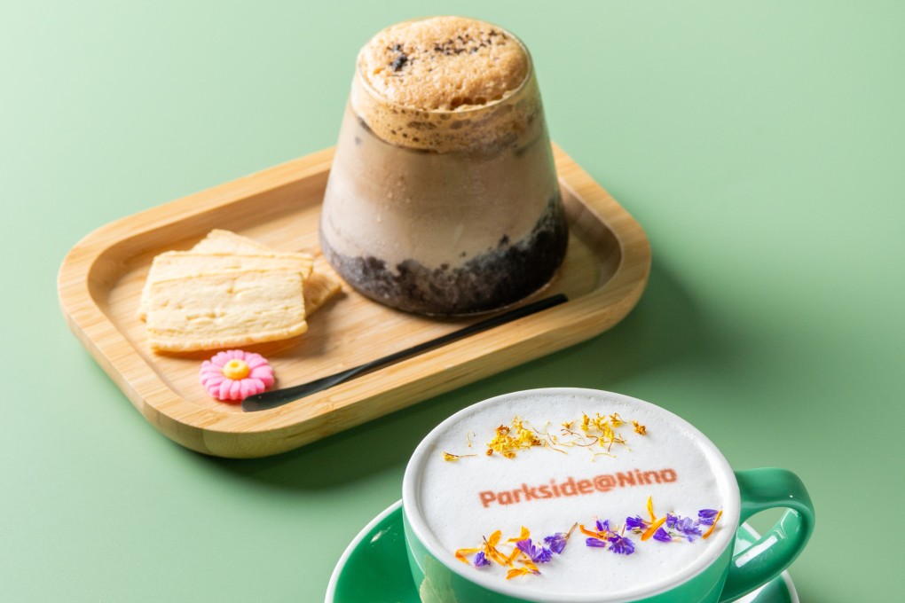 A multilayered “fossil” latte and floral cappuccino from Parkside@Nina in Tsuen Wan, one of five new cafes to try in Hong Kong in August. Photo: Parkside@Nina