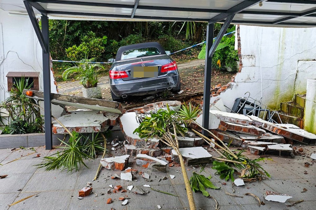 A Mercedes-Benz rolled back into a village house on Thursday. Photo: Handout