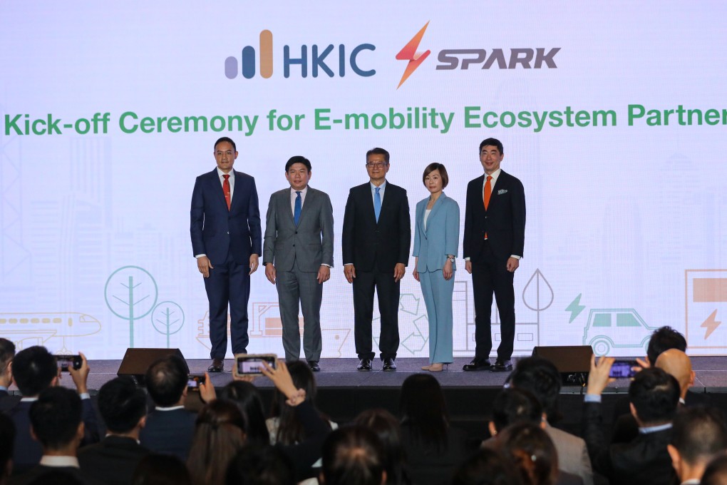 Dignitaries attend a ceremony to launch a partnership between  the HKIC and Spark. (From left) Spark COO Voravee Plookcharoen, Thai consul-general Chaturont Chaiyakam, Financial Secretary Paul Chan, HKIC CEO Clara Chan and Spark CEO Vincent Yip. Photo: Xiaomei Chen