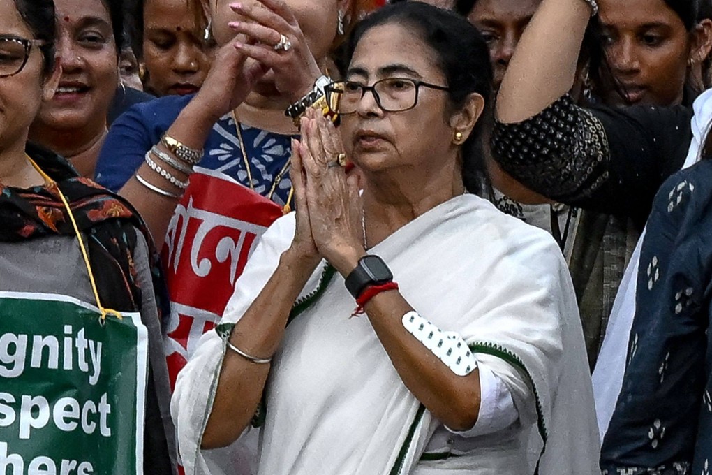 Mamata Banerjee, Chief Minister of India’s West Bengal state, takes part in a protest rally to condemn the rape and murder of a doctor in her state’s capital, Kolkata, on August 16. Photo: AFP