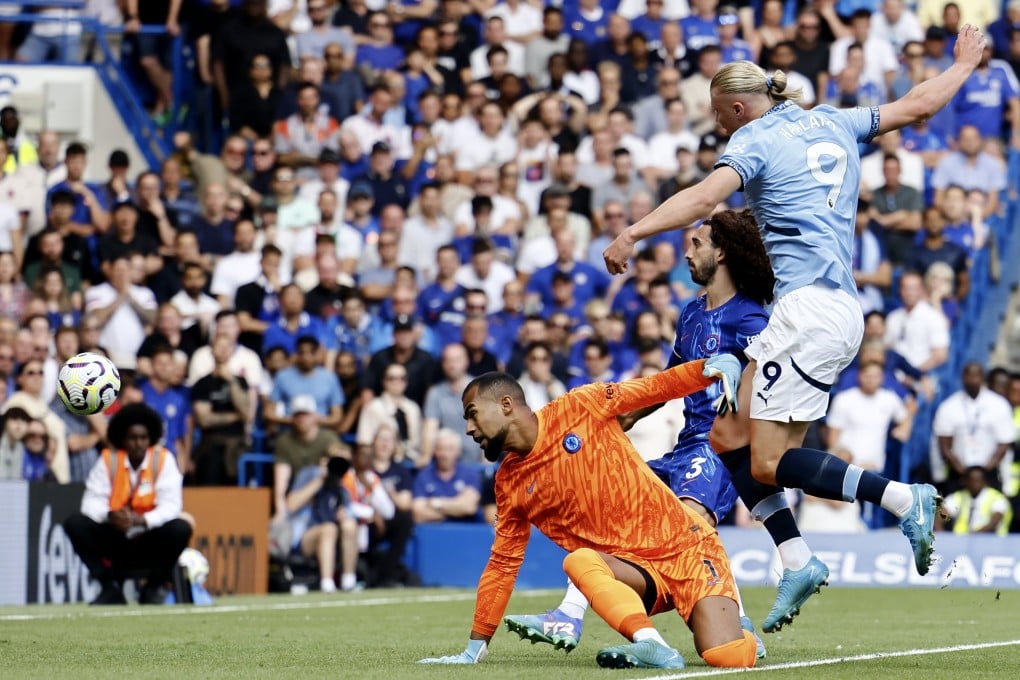 Erling Haaland scores Manchester City’s first against Chelsea. Our tip is to make the striker your captain for Gameweek 2. Photo: EPA-EFE