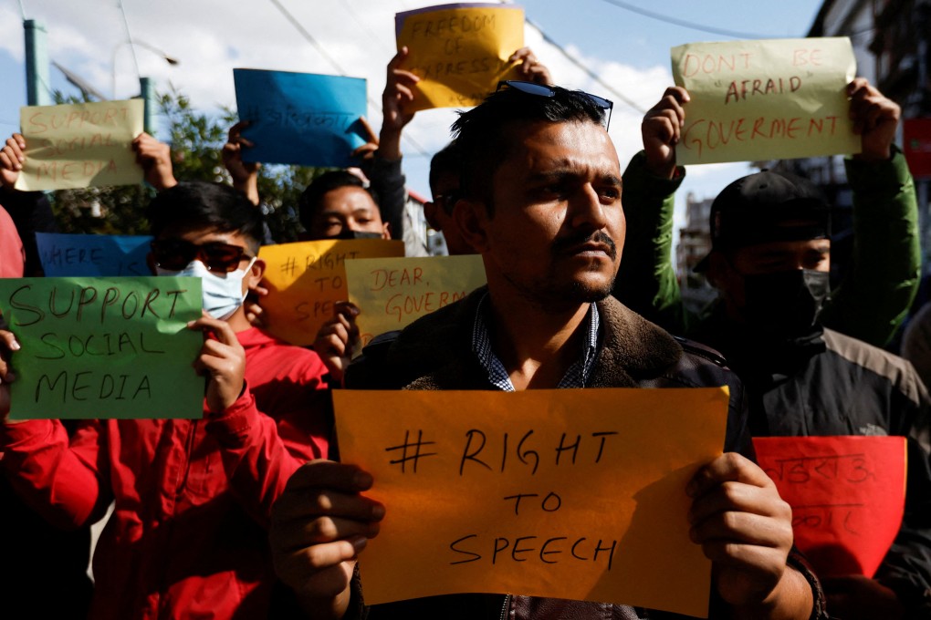 People protest against the ban on TikTok in Kathmandu, Nepal, in November. Photo: Reuters