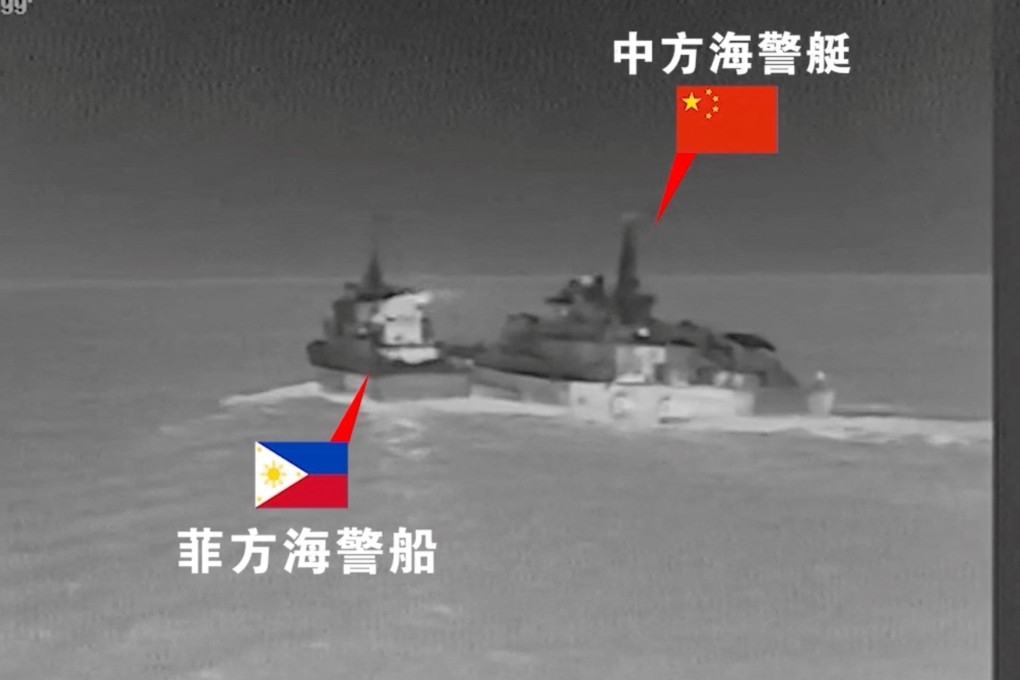 Philippine and Chinese coastguard vessels during an incident in the South China Sea earlier this month. Photo: China Coast Guard via Weibo/Handout via Reuters