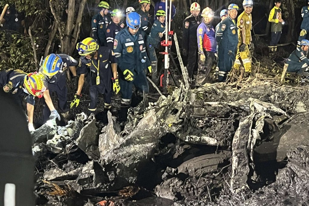 Rescuers work at the site of a plane crash in Thailand’s Chachoengsao province on Thursday. Photo: Chachoengsao’s Public Relations Department via AP