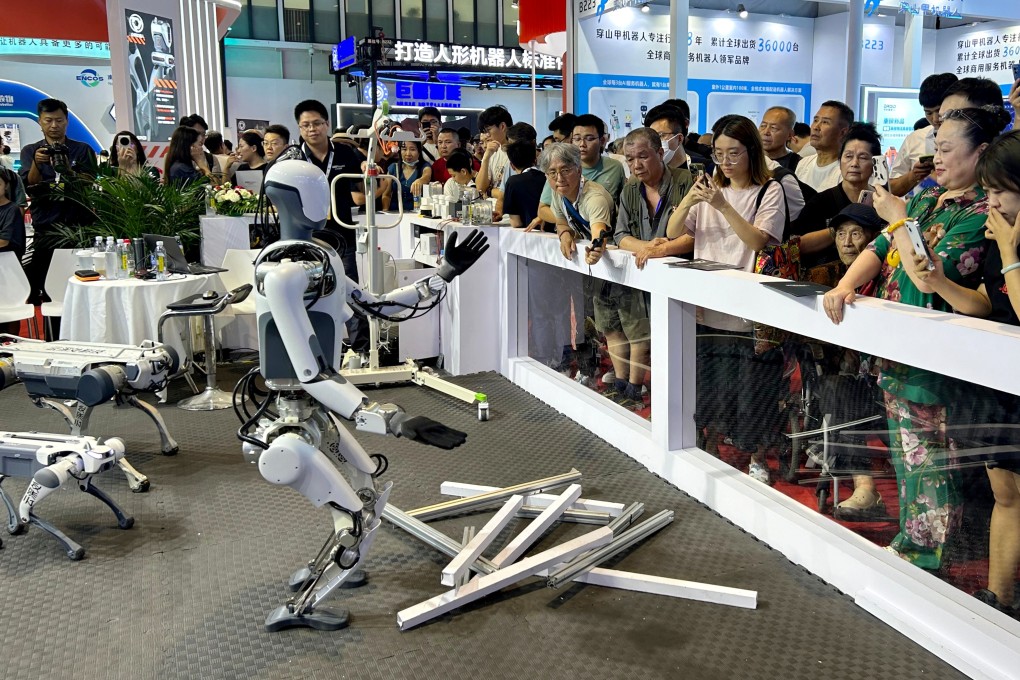 Hangzhou-based Deep Robotics debuts its bipedal humanoid robot Dr.01 at the World Robotics Conference, taking place from August 21 to 25 in Beijing. Photo: Handout