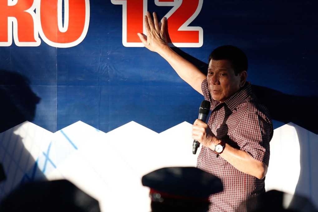 Then-President Rodrigo Duterte gives directives to Philippine police officers regarding his “war on drugs” in 2016. Photo: Jeoffrey Maitem