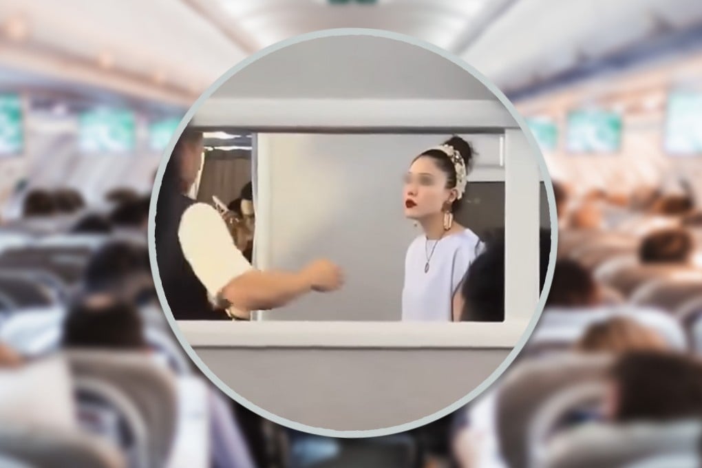 A disruptive mother and son on a flight in China demanded an upgrade from economy class on a flight causing a delay that sparked fury among fellow passengers. Photo: SCMP composite/Shutterstock/YouTube