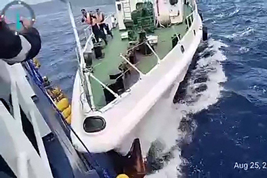 Frame grab from video footage of the collision on Sunday near the Sabina Shoal in disputed South China Sea waters, taken and released by the Philippine Coast Guard. Photo: AFP/ Philippine Coast Guard
