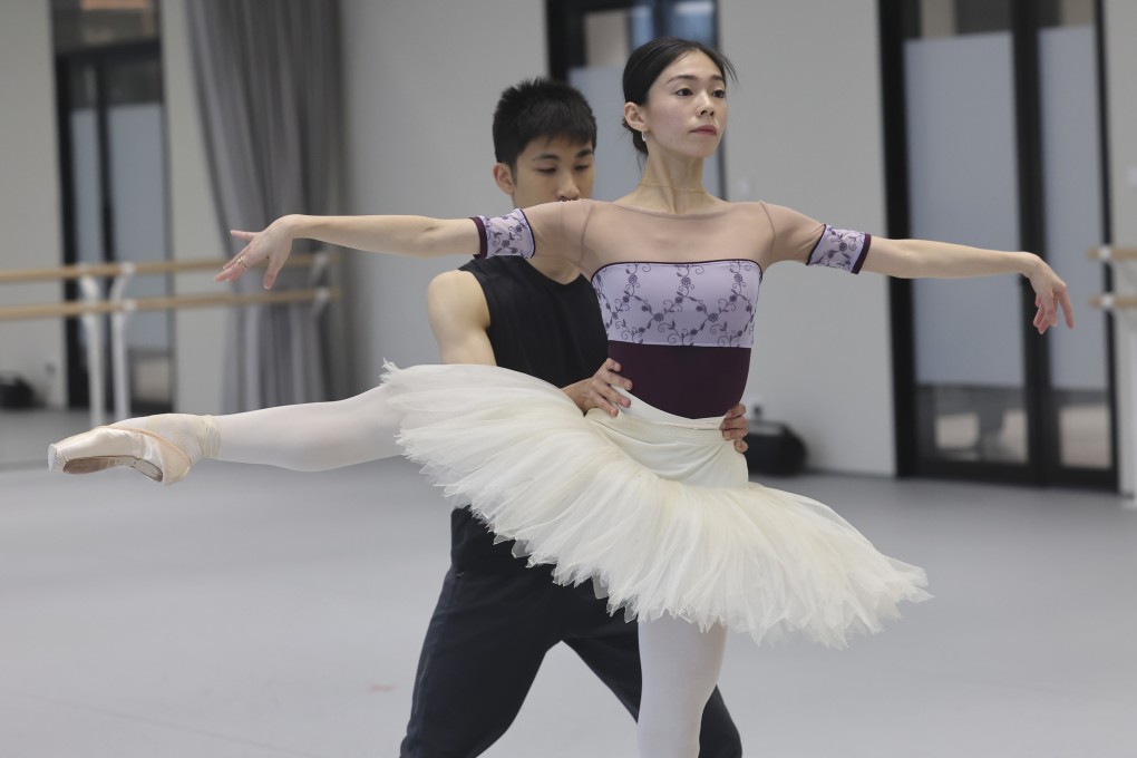 Tirion Law, principal dancer of the National Ballet of Canada, and Lam Chun-wing, a soloist at the Paris Opera Ballet, rehearse at the Hong Kong Dance Theatre in Wong Chuk Hang on August 26, 2024. The pair will dance in a show to celebrate the 60th anniversary of the Hong Kong Ballet Group on August 30 and 31. Photo: Edmond So
