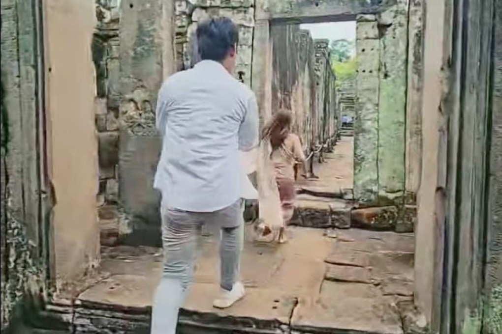 A still from a “Temple Run” video post on Facebook, filmed at Angkor Wat. Videos of tourists running around Cambodia’s ancient temple complex are going viral on TikTok, Facebook, YouTube and other social media. Photo: Facebook