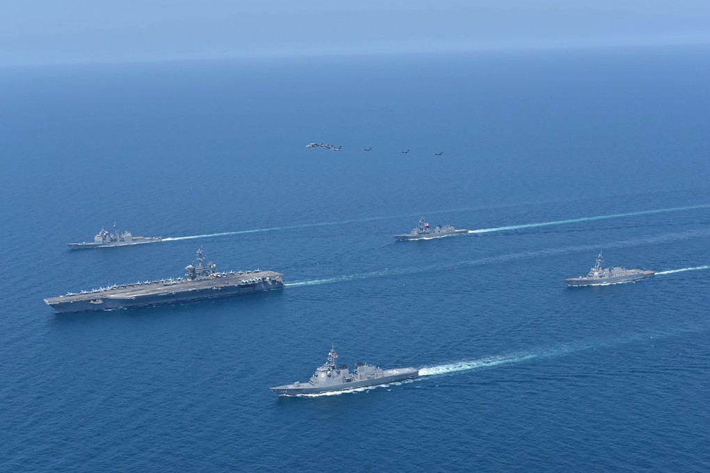 US and Japanese warships pictured during a joint exercise. Photo: AP