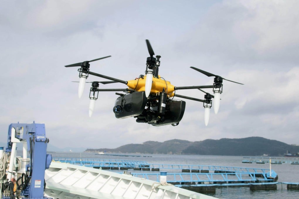 A drone flys off the coast of Himeji, Japan’s Hyogo prefecture. Photo: Kyodo