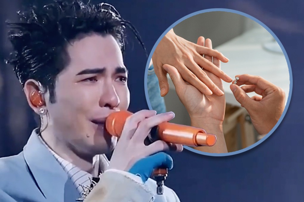 A wave of amusement has swept social media after Taiwan singer Jam Hsiao burst into tears when two fans at one of his concerts proposed to their girlfriends. Photo: SCMP composite/Shutterstock/163.com