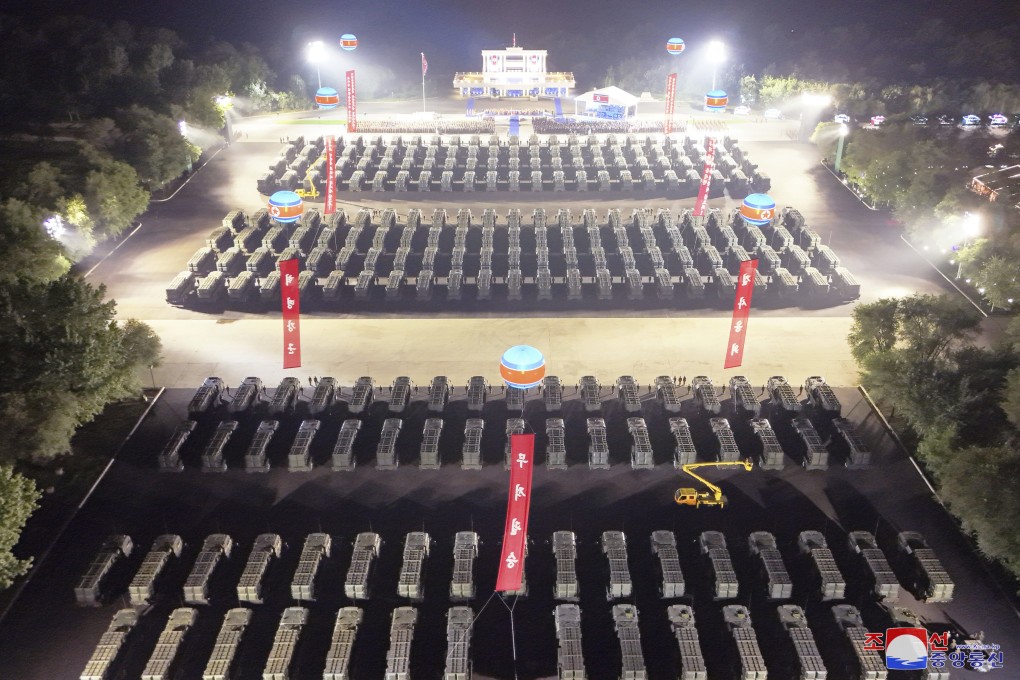 A ceremony to mark the delivery of 250 nuclear-capable missile launchers to frontline military units, in Pyongyang, North Korea. Photo: AP