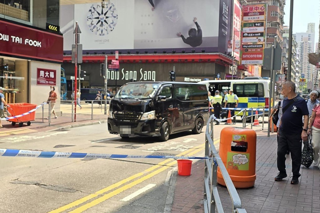 The delivery van near the junction of Shantung Street and Nathan Road, where it struck a woman and left her in critical condition. Photo: Facebook
