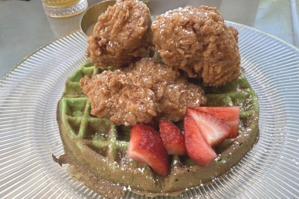 Resting Brunch Face, featuring a pandan waffle, fried chicken and Vietnamese coffee syrup, at brunch spot Breaking Dawn. Asian-American chefs are cooking up twists on traditional Western dishes to give the midmorning meal new meaning. Photo: AP