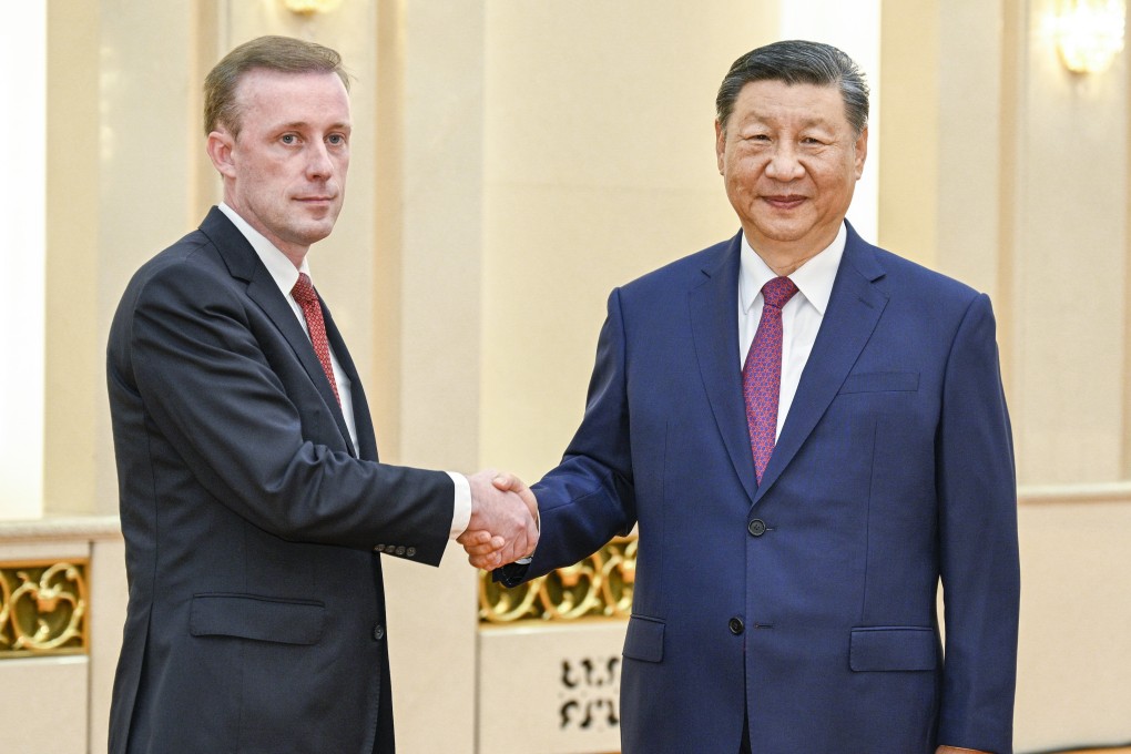 US national security advisor Jake Sullivan (left) meets Chinese President Xi Jinping at the Great Hall of the People in Beijing on Thursday. Photo: Xinhua