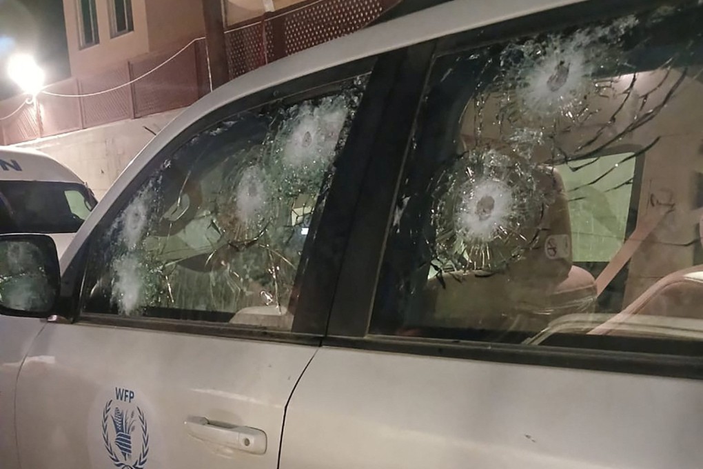 Bullets hit one of the armoured vehicles, but no one in it was hurt. Photo: World Food Programme via Reuters