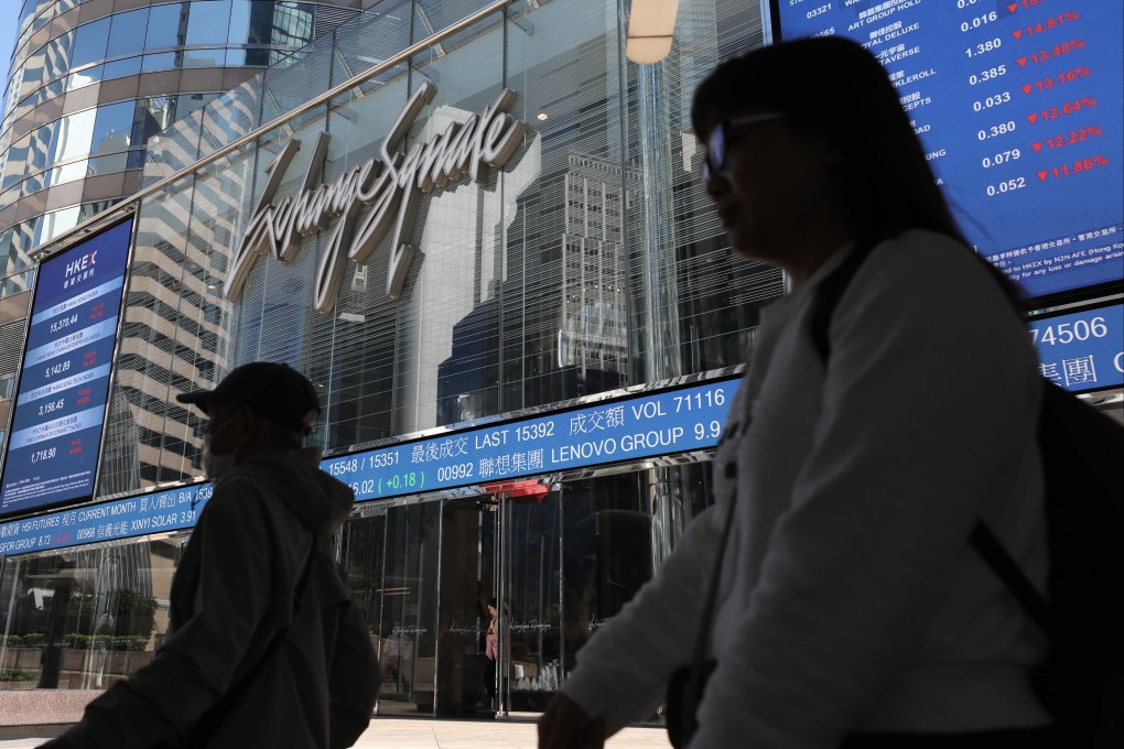 Stock indices and prices on screens outside the Exchange Square in Central. Photo: Xiaomei Chen