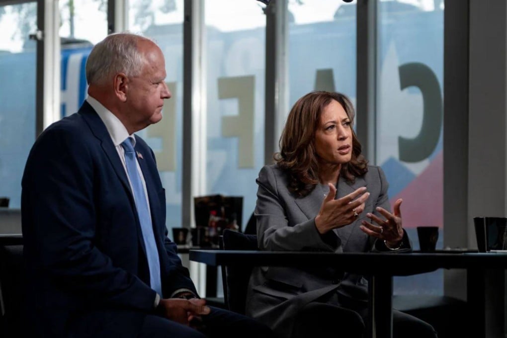 Minnesota Governor Tim Walz and US Vice-President Kamala Harris are interviewed by CNN’s Dana Bash on Thursday in Savannah, Georgia. Photo: CNN