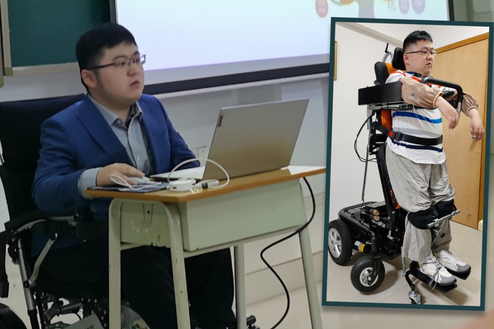 A wheelchair-bound academic in China has overcome severe disability to become an inspirational teacher. Photo: SCMP composite/The Paper