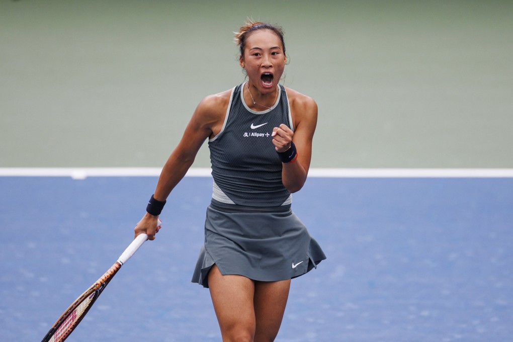 Zheng Qinwen celebrates beating Julie Niemeier in the third round of the women’s singles at the US Open. Photo: USA TODAY Sports