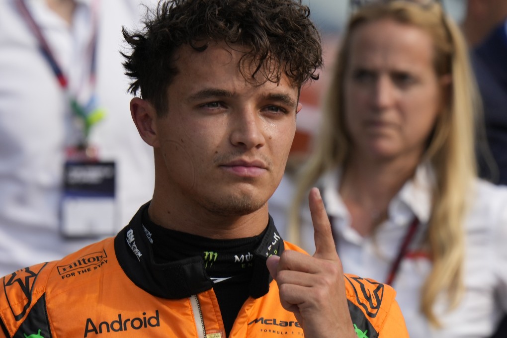 McLaren driver Lando Norris celebrates qualifying in pole position for the Italian Grand Prix. Photo: AP