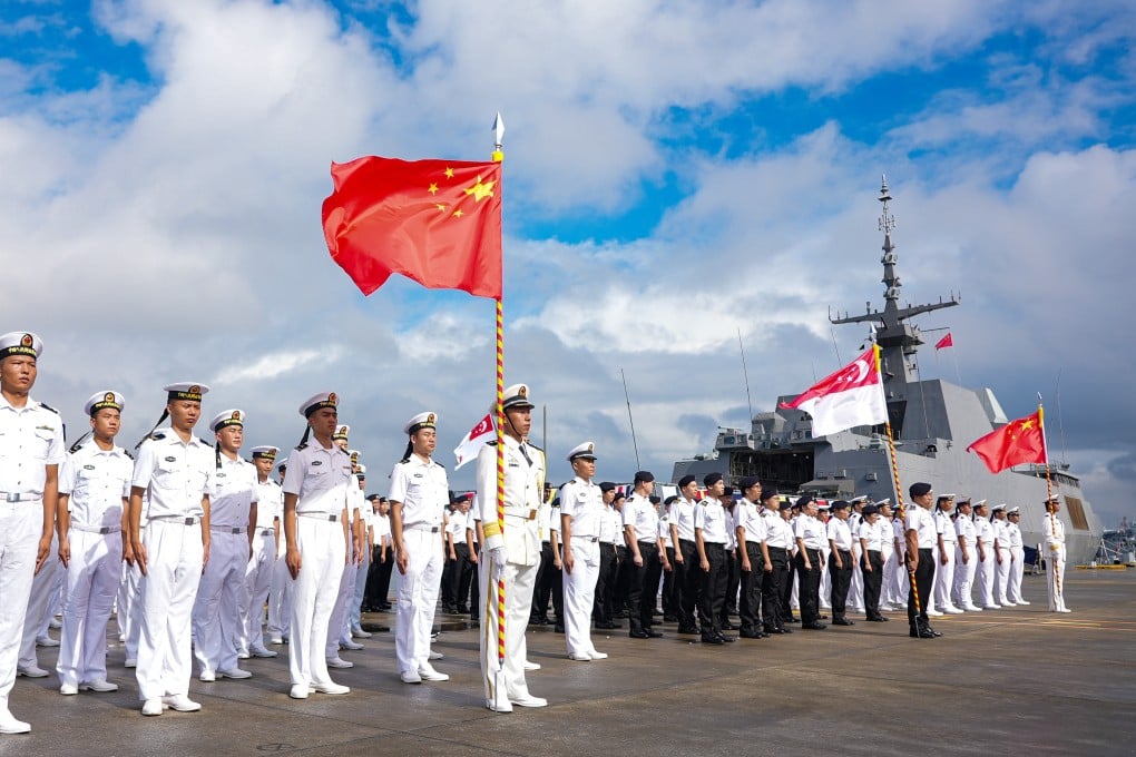 Sailors from China and Singapore attend the opening ceremony of China-Singapore Exercise Maritime Cooperation 2024 near Zhanjiang in southern China on Sunday. Photo: Xinhua