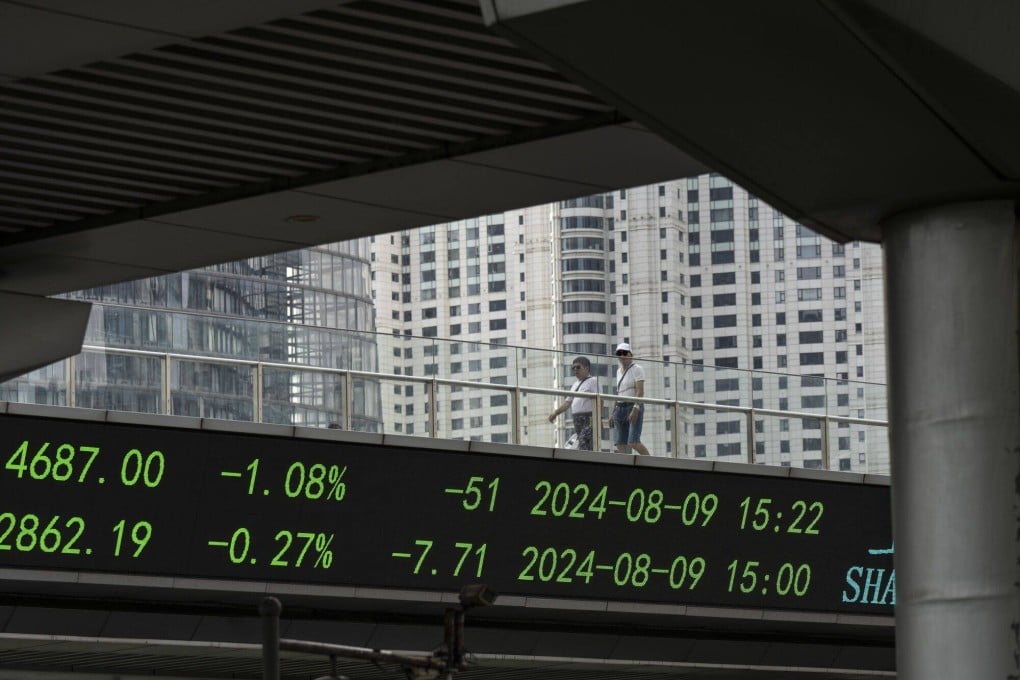 An electronic ticker displays stock figures in Pudong’s Lujiazui Financial District in Shanghai. Photo: Bloomberg