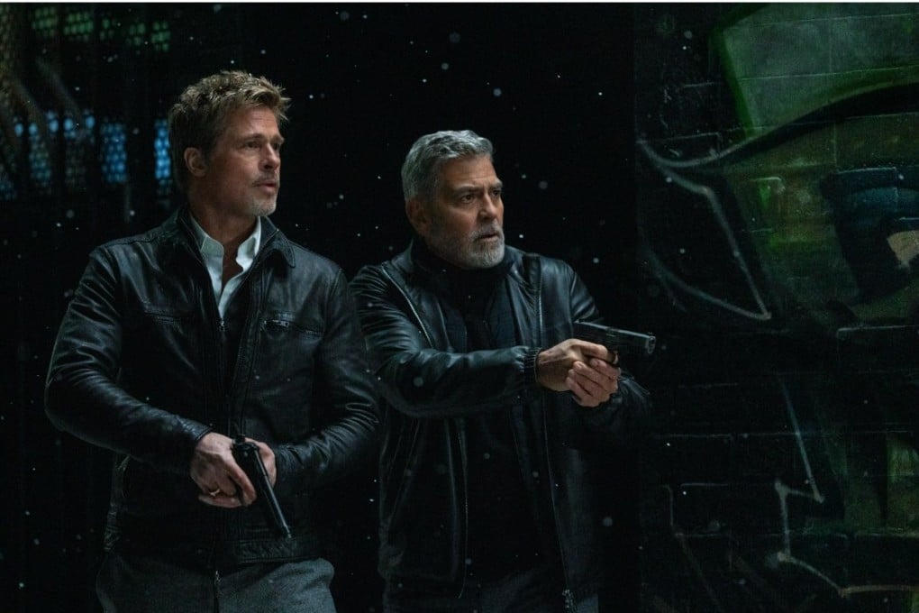 Brad Pitt and George Clooney in a still from Wolfs, which will stream on Apple+. Photo: Sony Pictures.