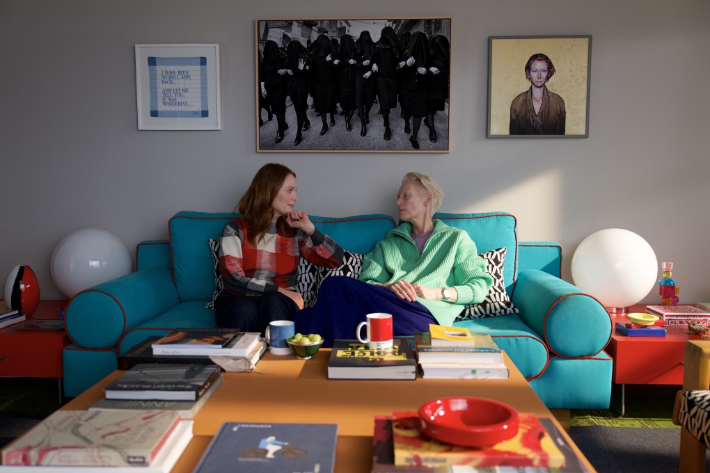 Julianne Moore as Ingrid (left) and Tilda Swinton as Martha in a still from The Room Next Door, directed by Pedro Almodóvar.