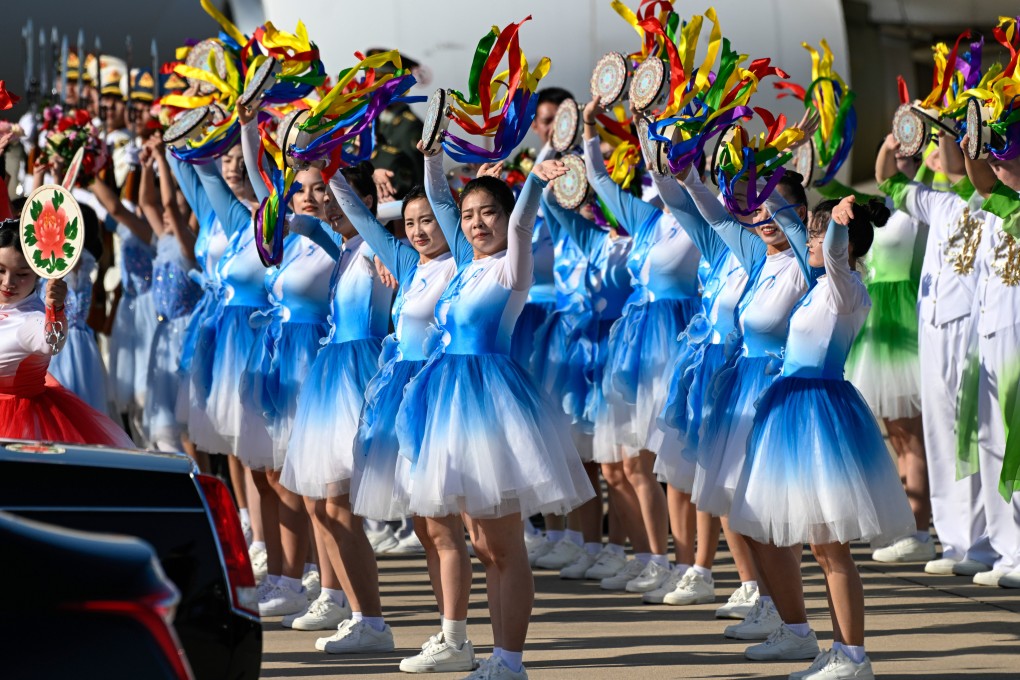 Chinese dancers perform as Zimbabwe’s President Emmerson Mnangagwa arrives at Beijing Capital Airport ahead of the Forum on China-Africa Cooperation (FOCAC) in Beijing. Photo: EPA-EFE