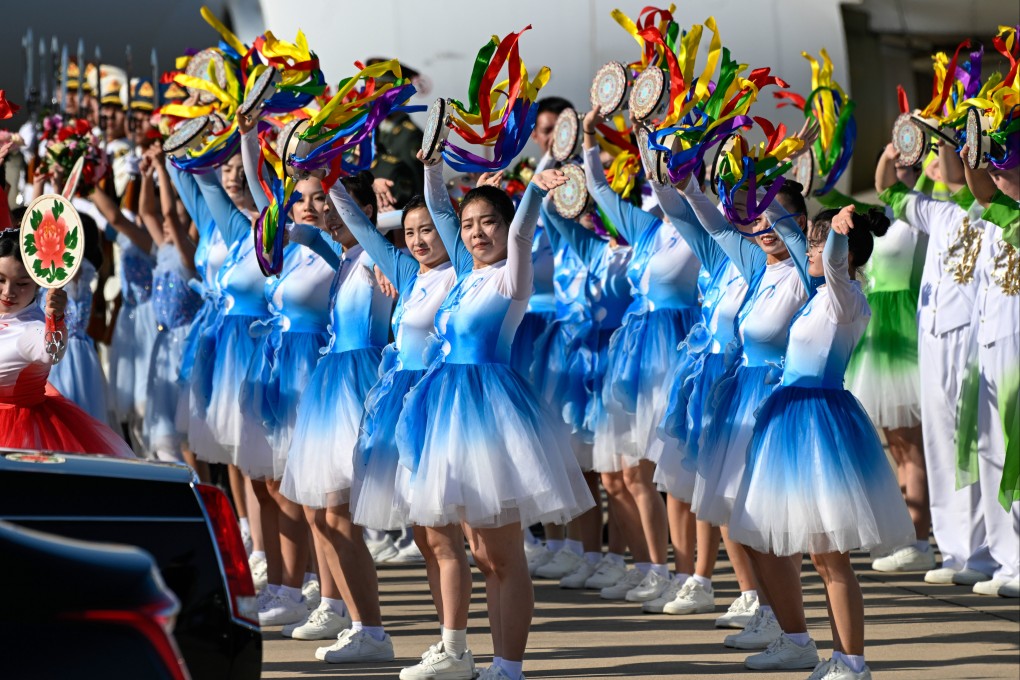 Chinese dancers perform to welcome Zimbabwe’s President Emmerson Mnangagwa as he arrives at Beijing Capital Airport on Monday, ahead of the FOCAC summit. Photo: EPA-EFE