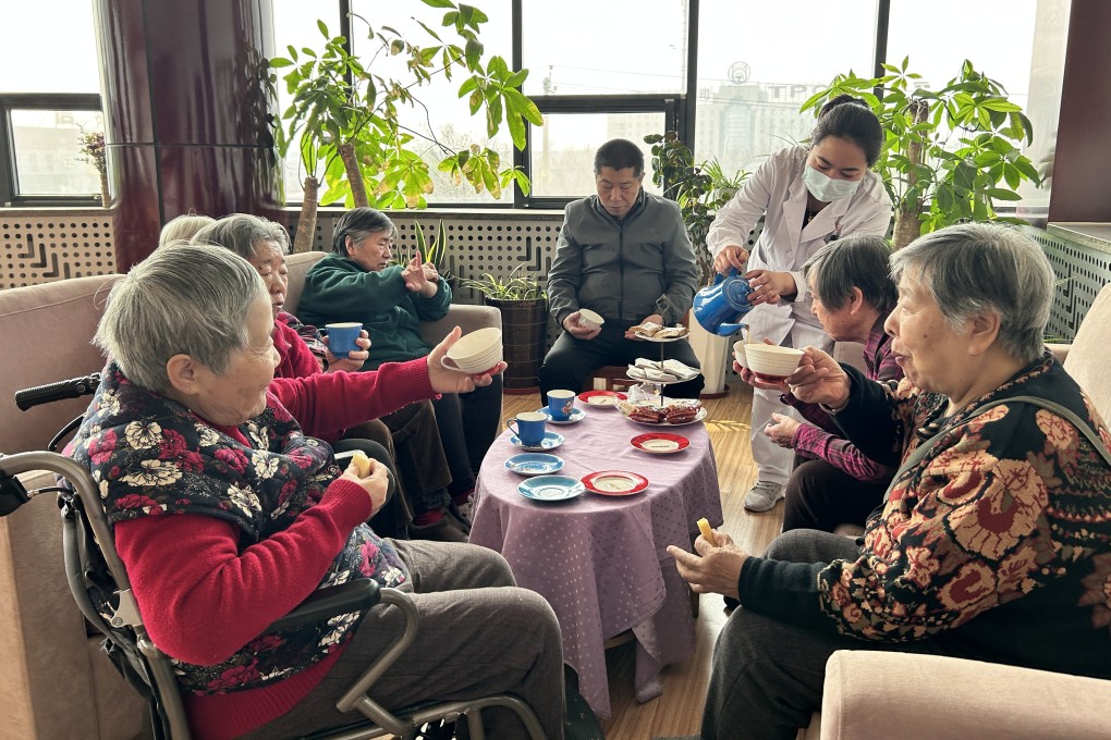 Senior citizens enjoyed coffee at a rehabilitation facility in Tianjin in 2023. Photo: Xinhua