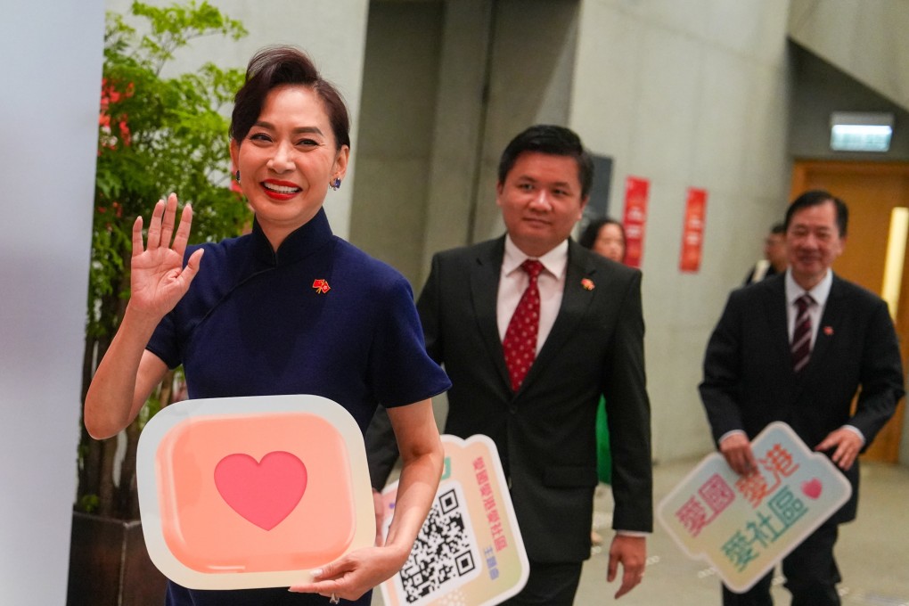 Singer turned politician Cally Kwong (left) at government headquarters on Tuesday. Photo: Sun Yeung